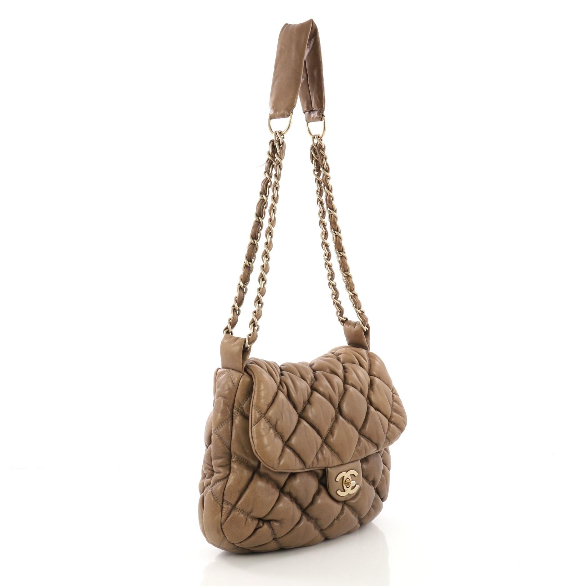 Chanel Bubble Flap Bag Gestepptes Lammfell Medium (Braun)
