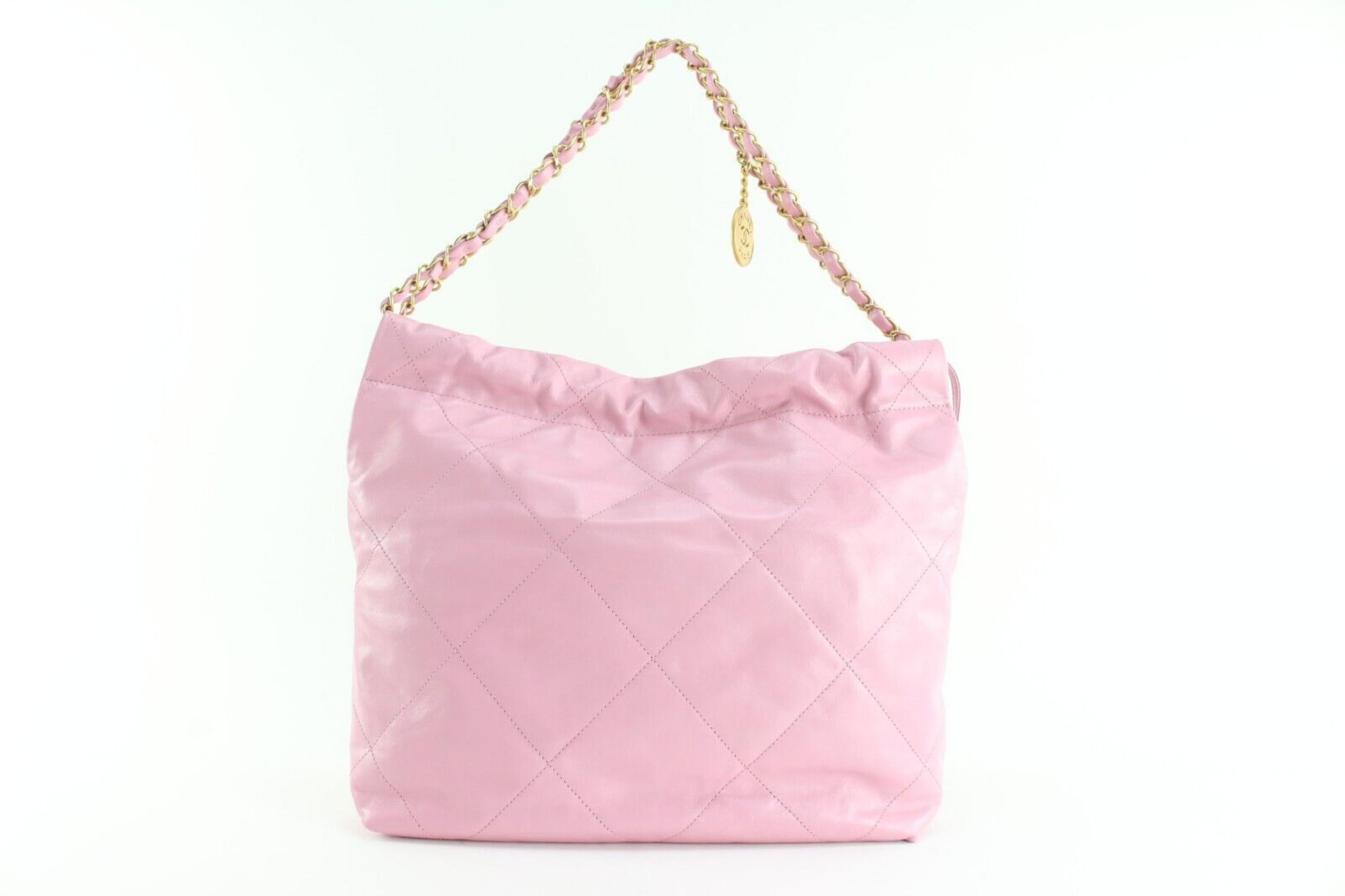 Chanel Bubble Gum Pink Shiny Goatskin Small 22 Tote with Pouch 1C1103 1