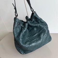 Chanel Bucket Bag Medium Dark Green Calfskin Leather Silver Hardware