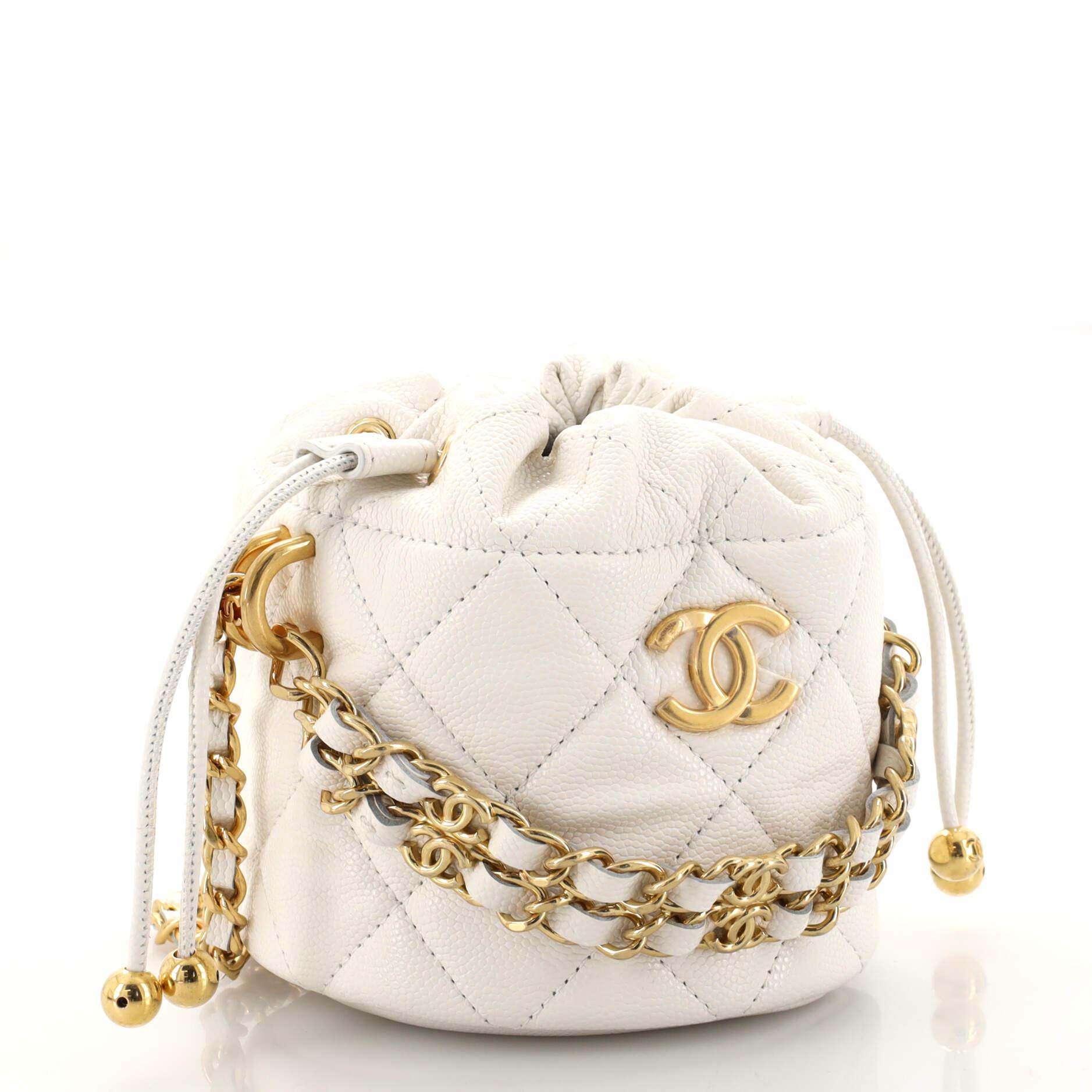 Chanel Bucket Clutch with Chain Quilted Caviar Mini In Good Condition In NY, NY