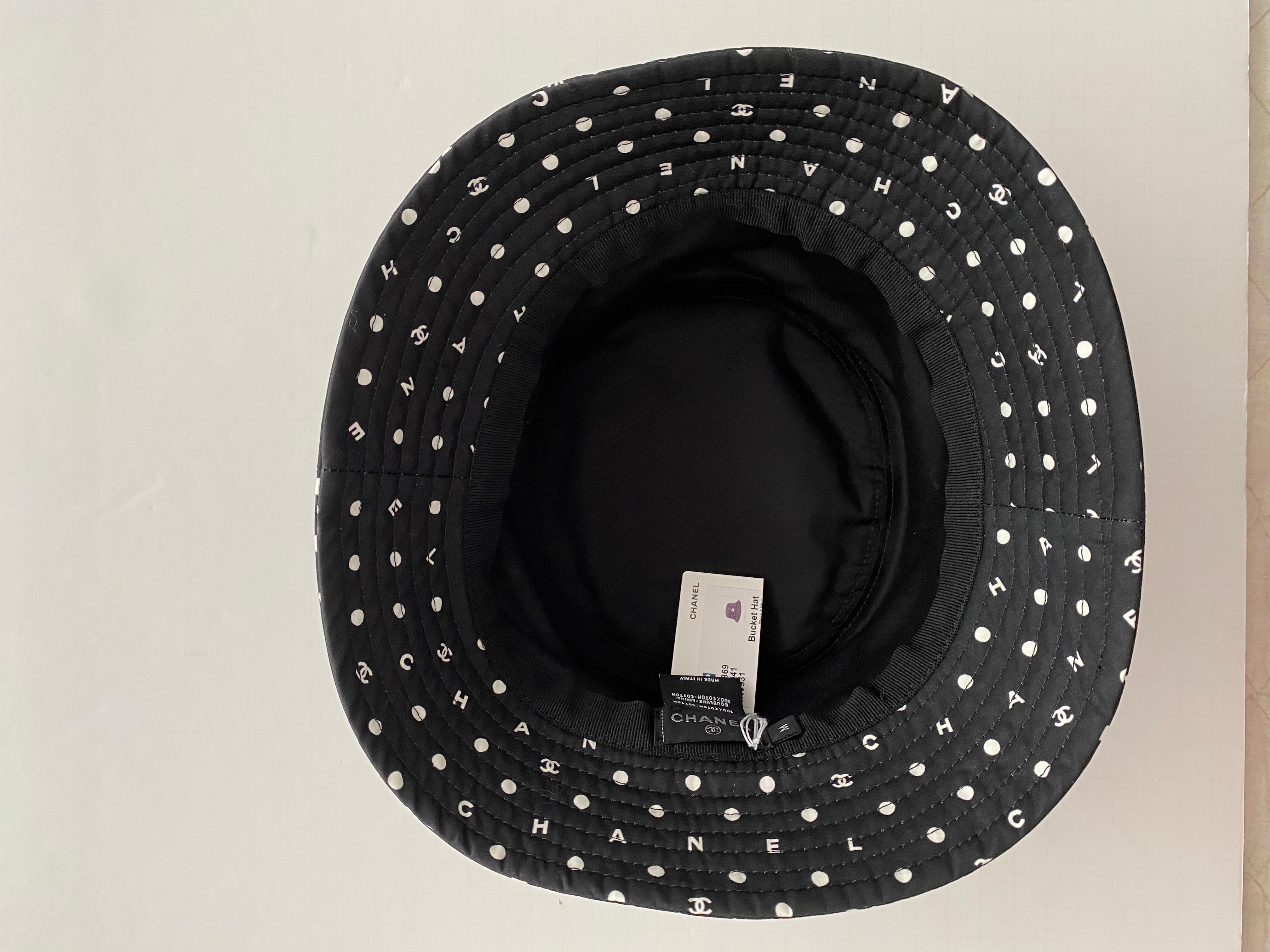 Gray Chanel Bucket Polkadot Hat SZ M NEW For Sale