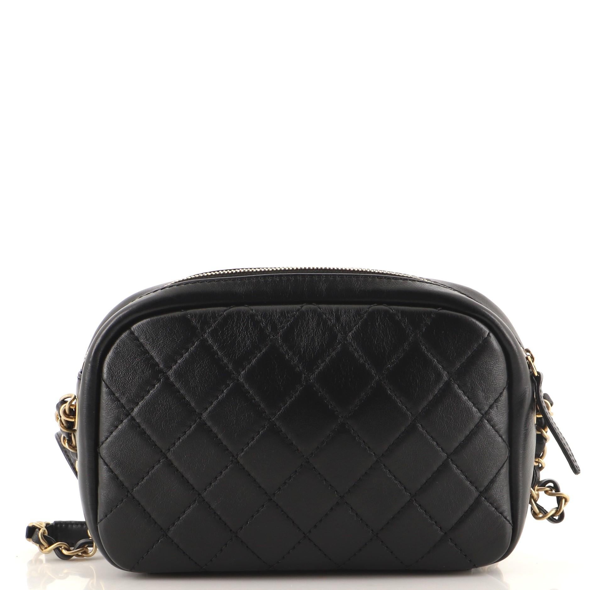 Black Chanel Buckle Camera Case Bag Quilted Lambskin Large