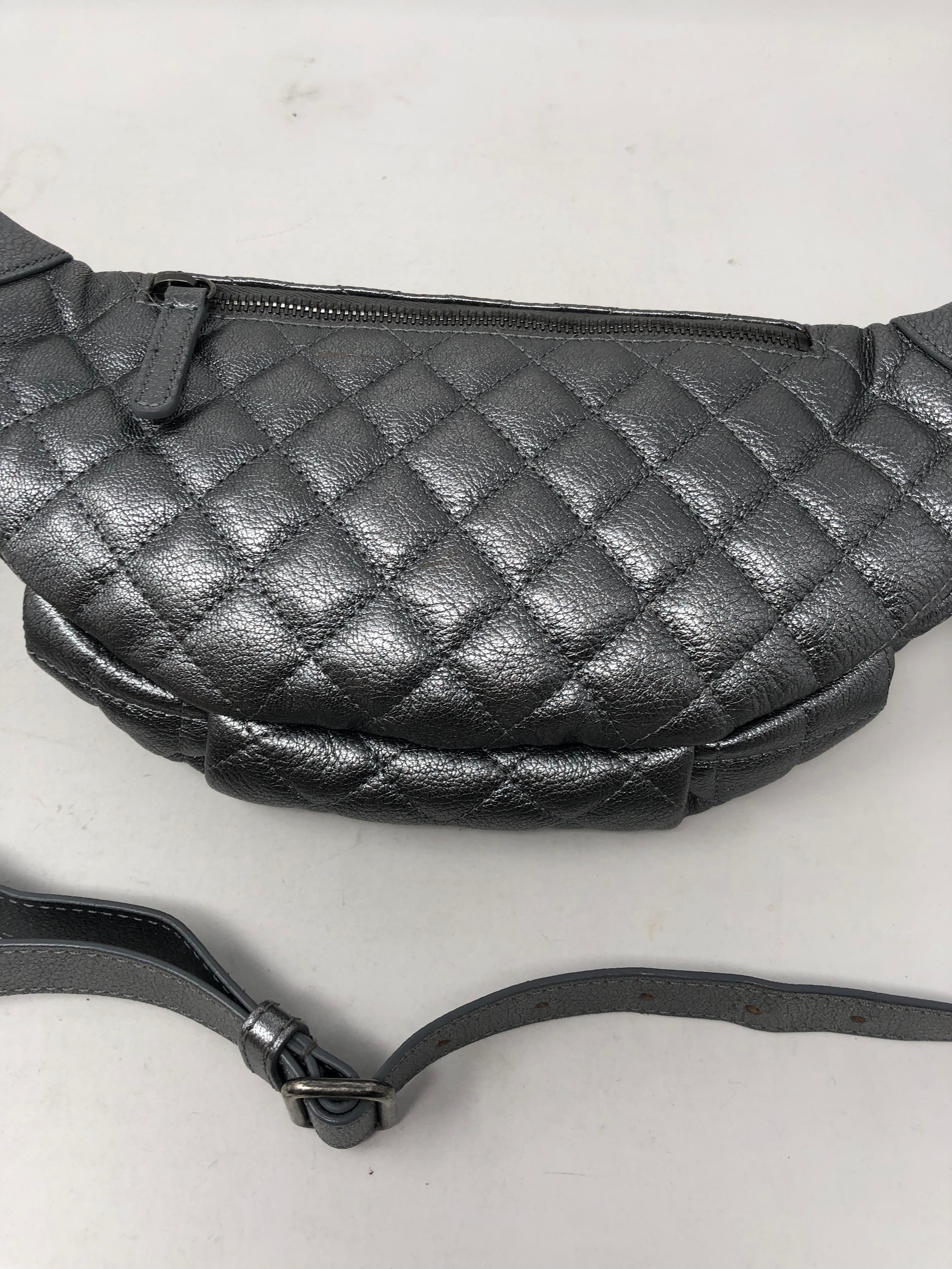 Black Chanel Bum Bag Silver Metallic