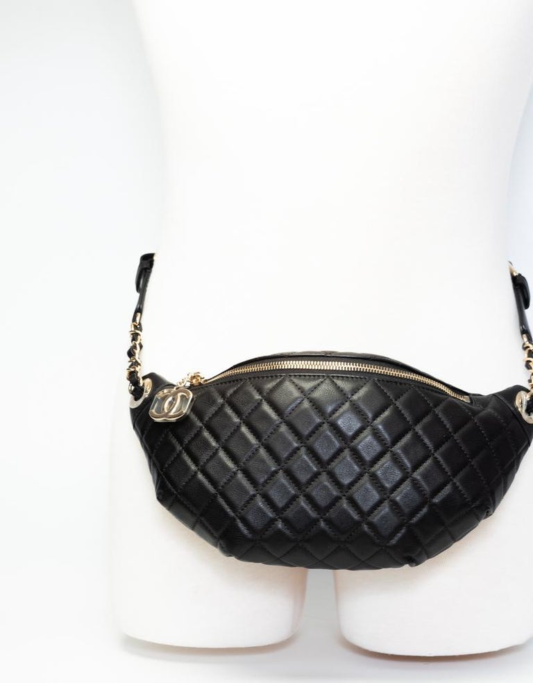 Chanel Bum Black Quilted Leather Waist Bag at 1stDibs