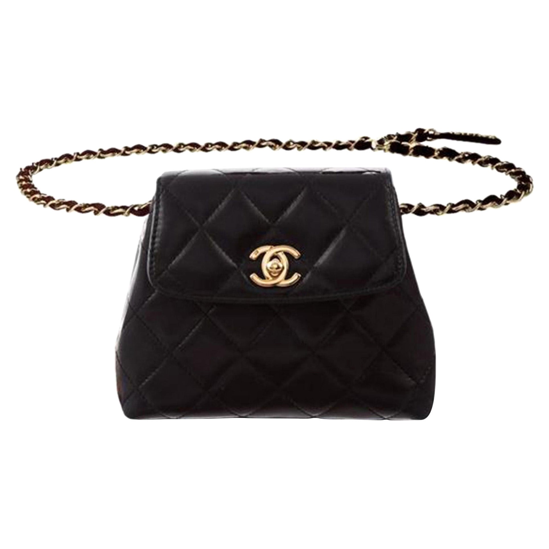 Sac de ceinture en cuir d'agneau noir Chanel Bum Rare Vintage Mini 1997 Fanny Pack Waist Pouch