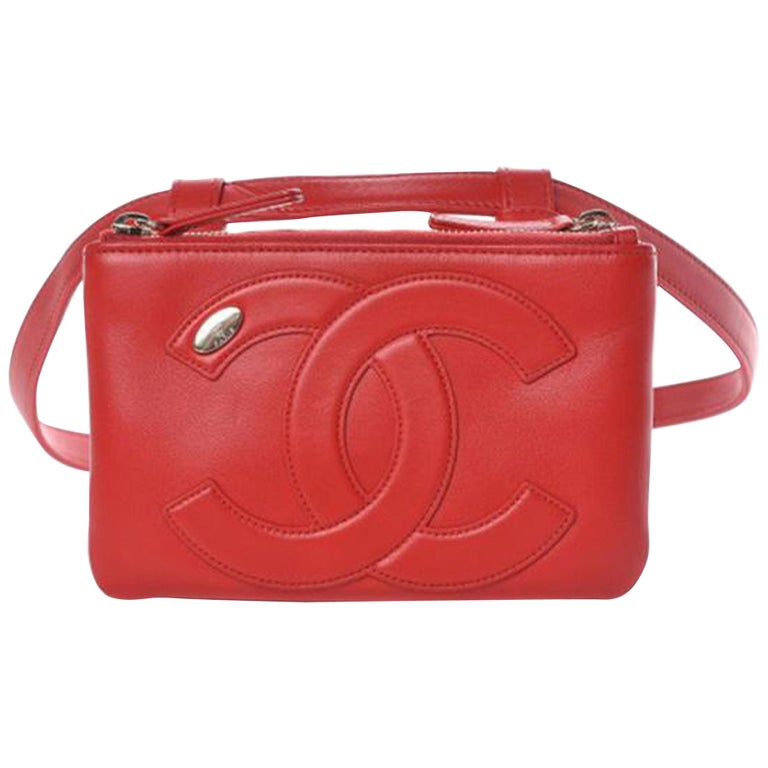 Chanel Bum Red Lambskin Fanny Pack Waist Belt Leather Bag For Sale