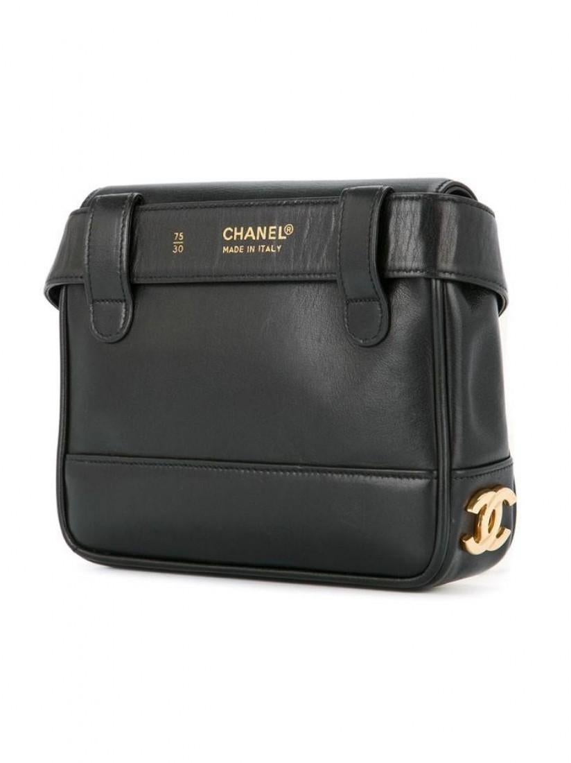 Chanel 1991 Vintage Rare Multi Plaque CC Logos Waist Belt Fanny Pack Bum Bag For Sale 1