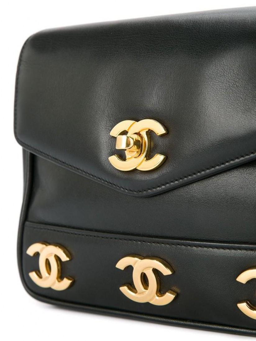 Women's Chanel 1991 Vintage Rare Multi Plaque CC Logos Waist Belt Fanny Pack Bum Bag For Sale
