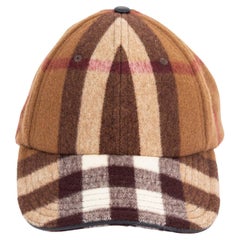 BURBERRY brown wool EXAGGERATED CHECK Baseball Cap Hat S