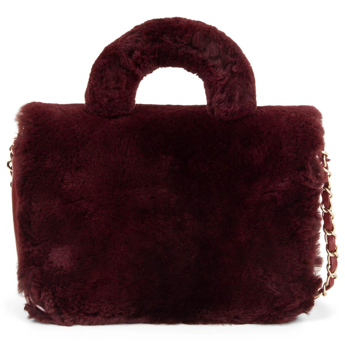 Black CHANEL burgundy 2017 METIERS D'ART RABBIT FUR TOP HANDLE Bag