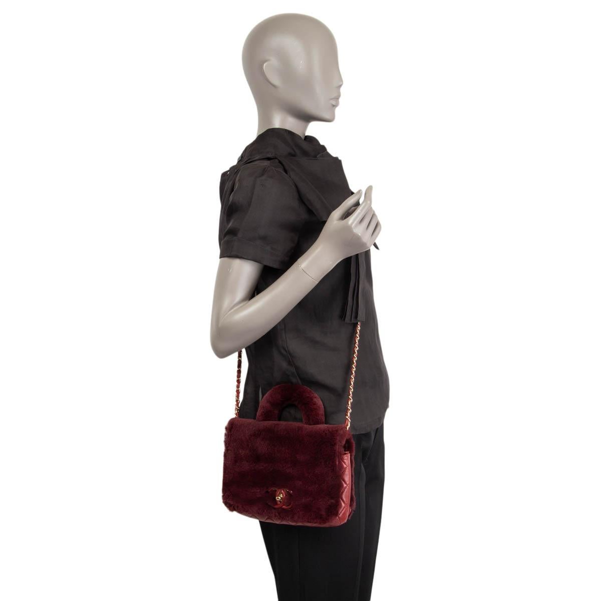 CHANEL burgundy 2017 METIERS D'ART RABBIT FUR TOP HANDLE Bag 5