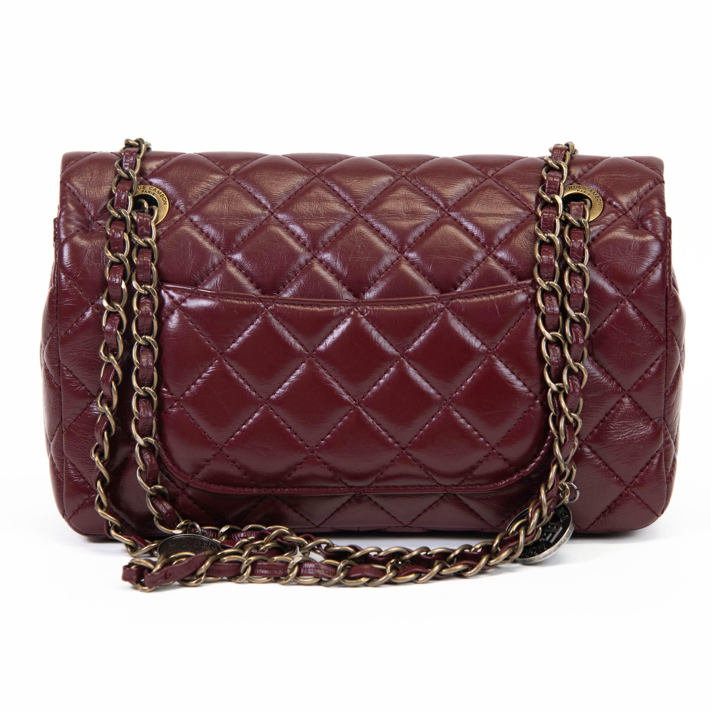 Black Chanel Burgundy Aged Calfskin Quilted Medium Medallion Flap