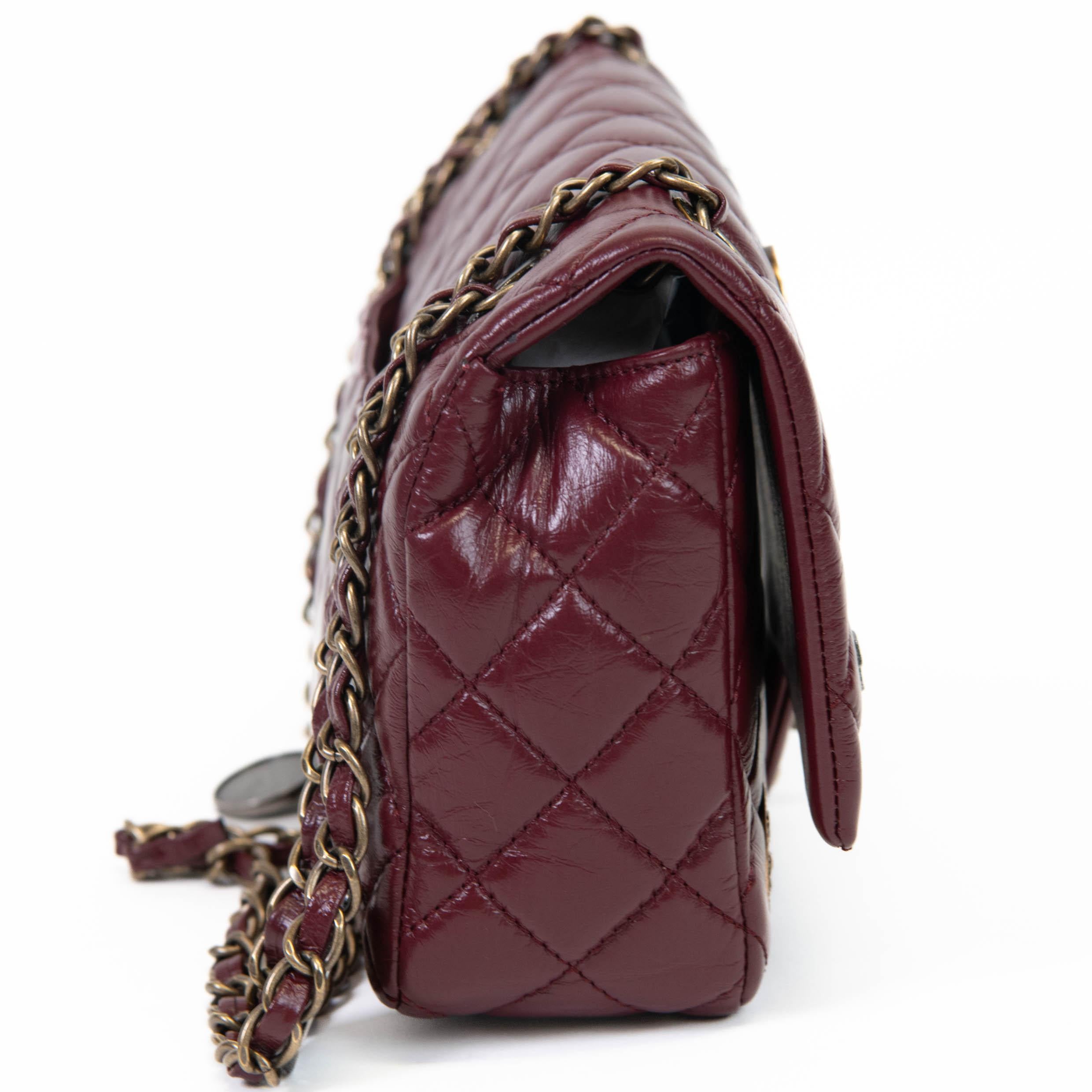 Chanel Burgundy Aged Calfskin Quilted Medium Medallion Flap In Excellent Condition In Corona Del Mar, CA
