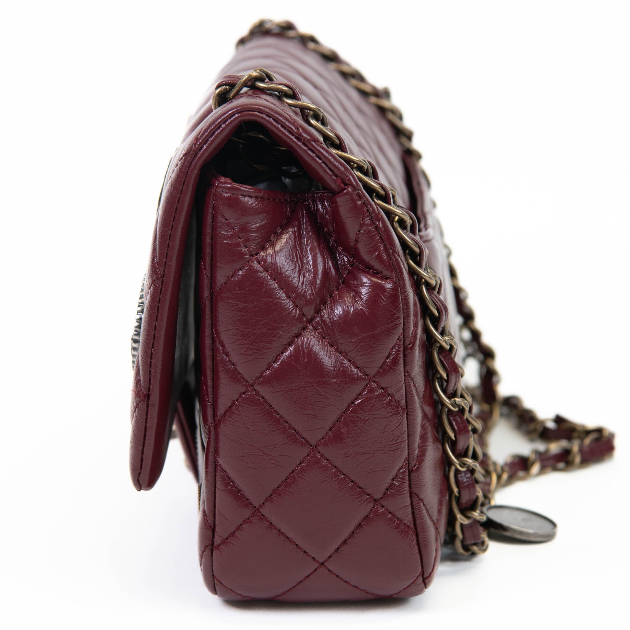 Women's or Men's Chanel Burgundy Aged Calfskin Quilted Medium Medallion Flap