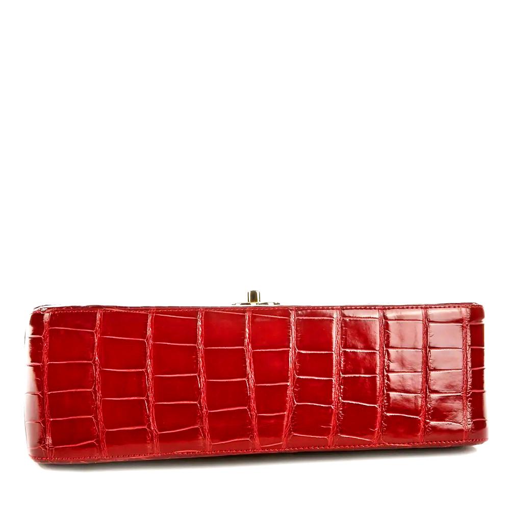 Red Chanel Burgundy Alligator Jumbo Double Flap Bag No. 22151348