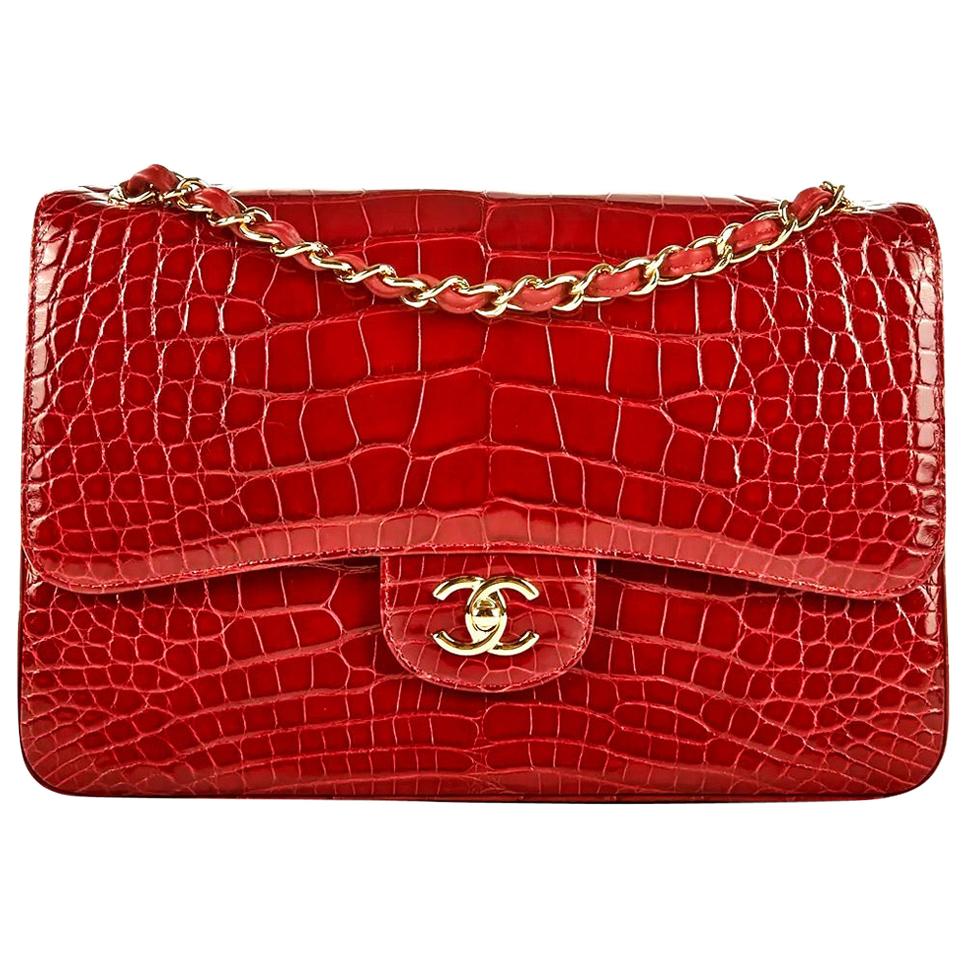 Chanel Burgundy Alligator Jumbo Double Flap Bag No. 22151348
