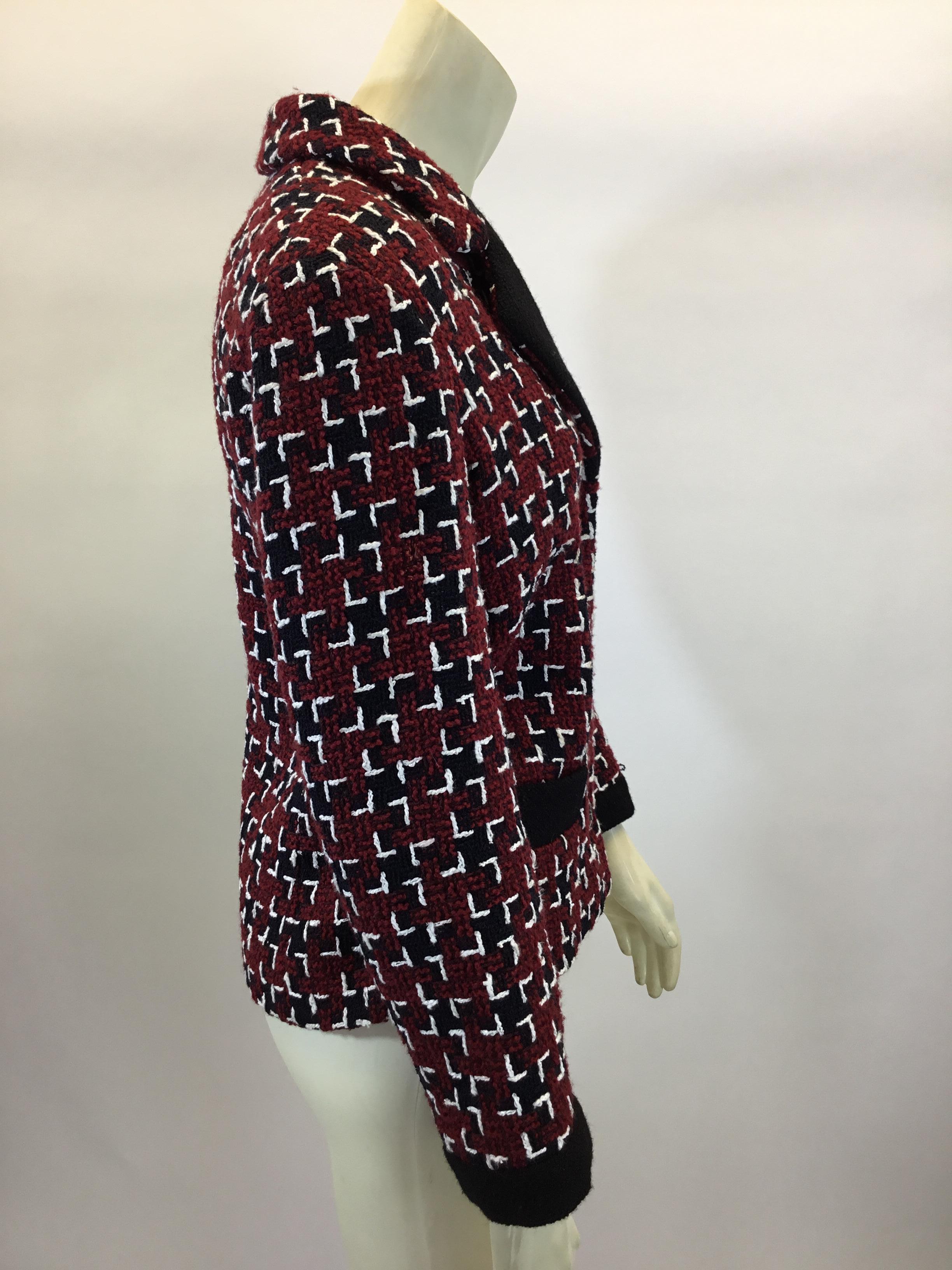 Chanel Burgundy and Black Tweed Jacket In Good Condition For Sale In Narberth, PA