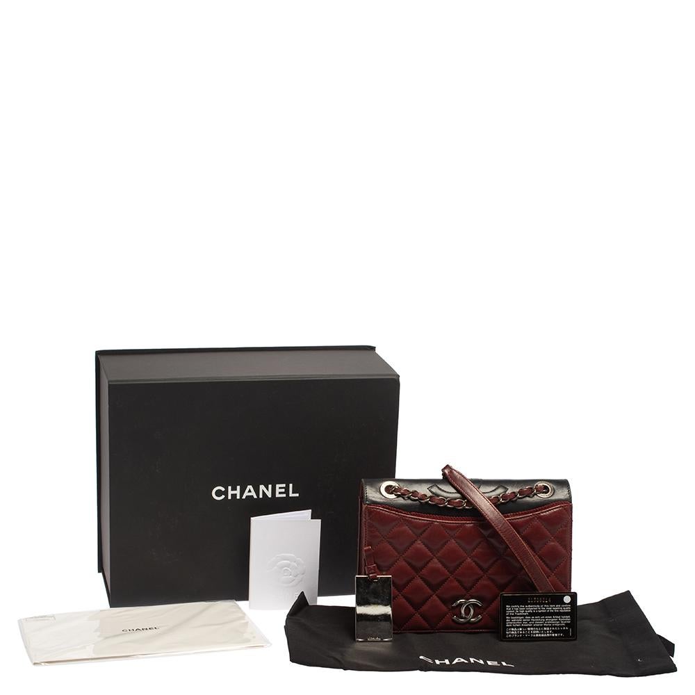 Chanel Burgundy And Dark Grey Quilted Grosgrain Small Ballerine Flap Bag 7