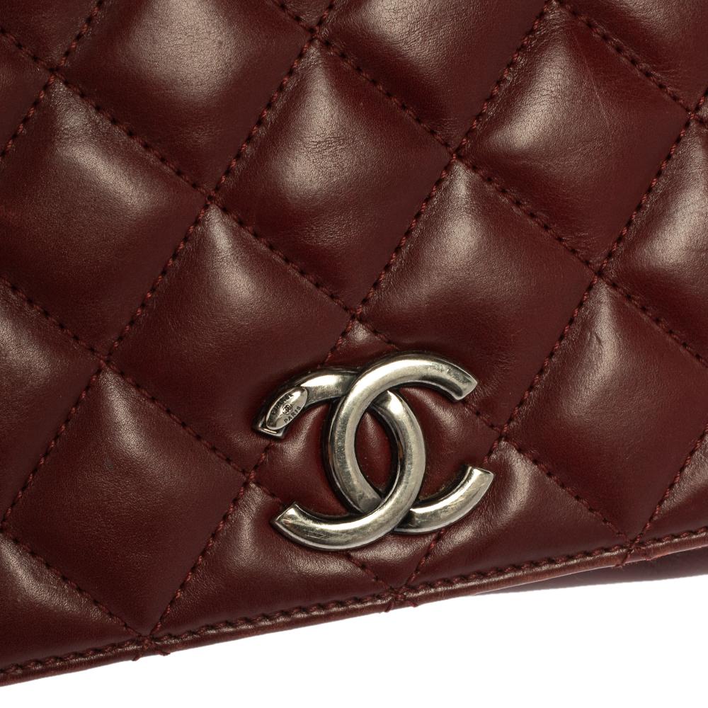 Brown Chanel Burgundy And Dark Grey Quilted Grosgrain Small Ballerine Flap Bag