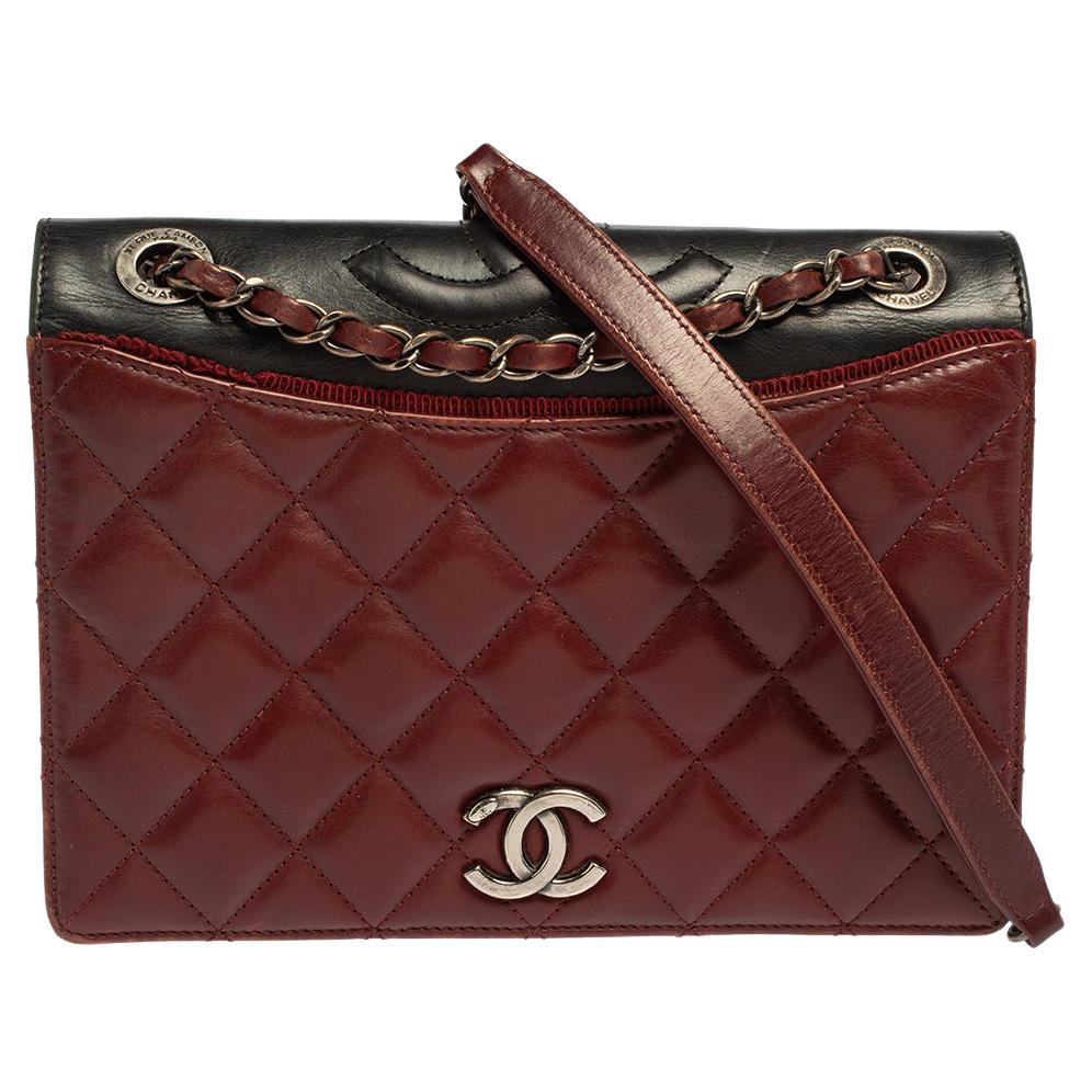 Chanel Burgundy And Dark Grey Quilted Grosgrain Small Ballerine Flap Bag