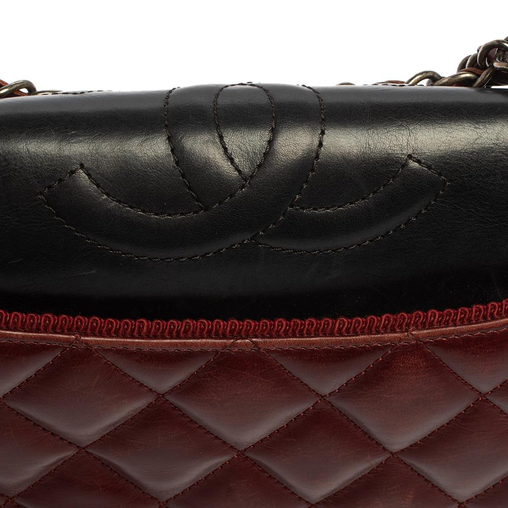Chanel Burgundy And Dark Grey Quilted Leather and Grosgrain Small Ballerine Flap 1
