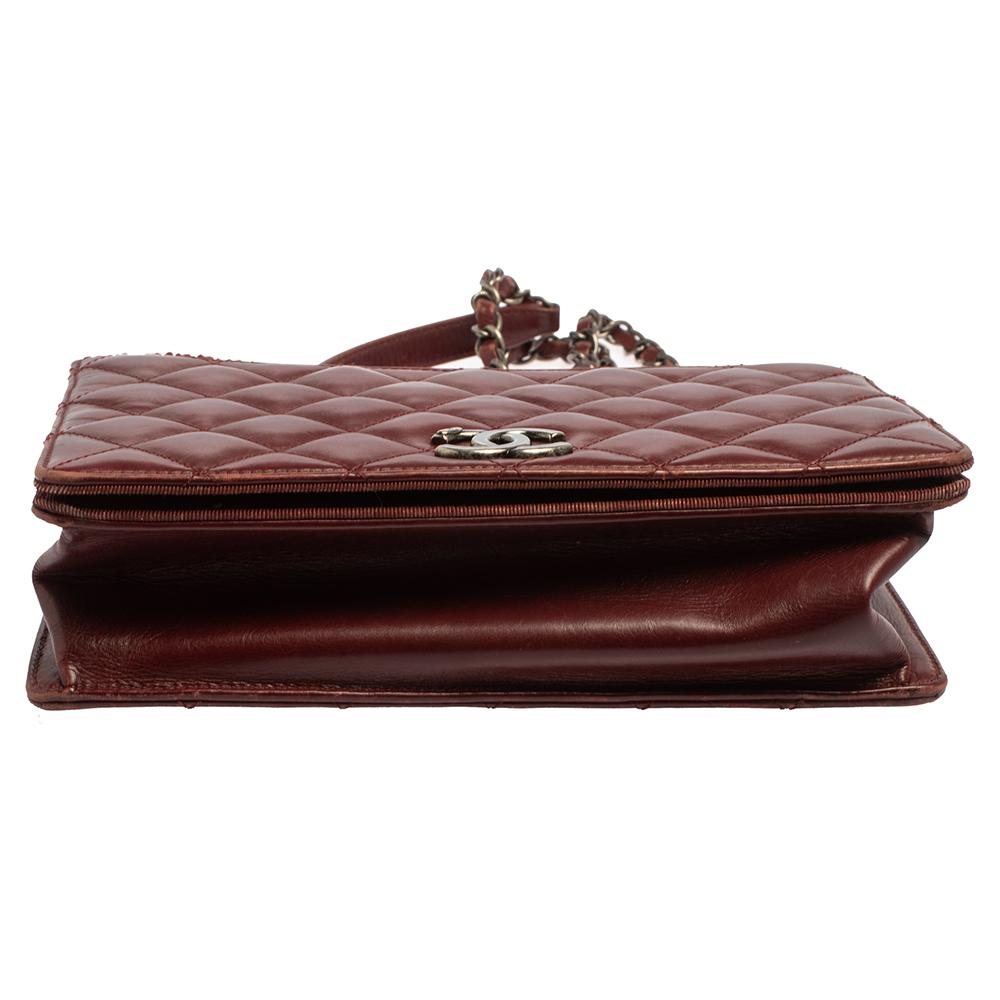 Chanel Burgundy And Dark Grey Quilted Leather and Grosgrain Small Ballerine Flap 2