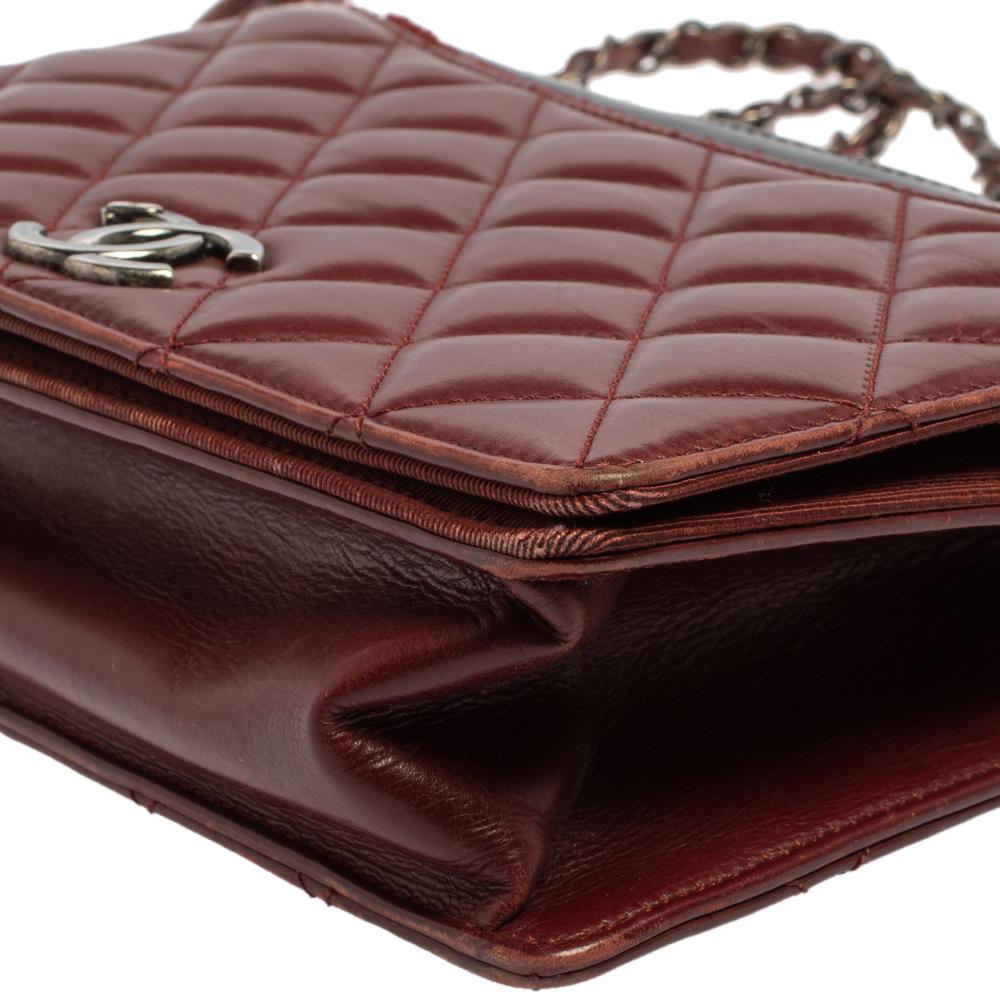 Chanel Burgundy And Dark Grey Quilted Leather and Grosgrain Small Ballerine Flap 4