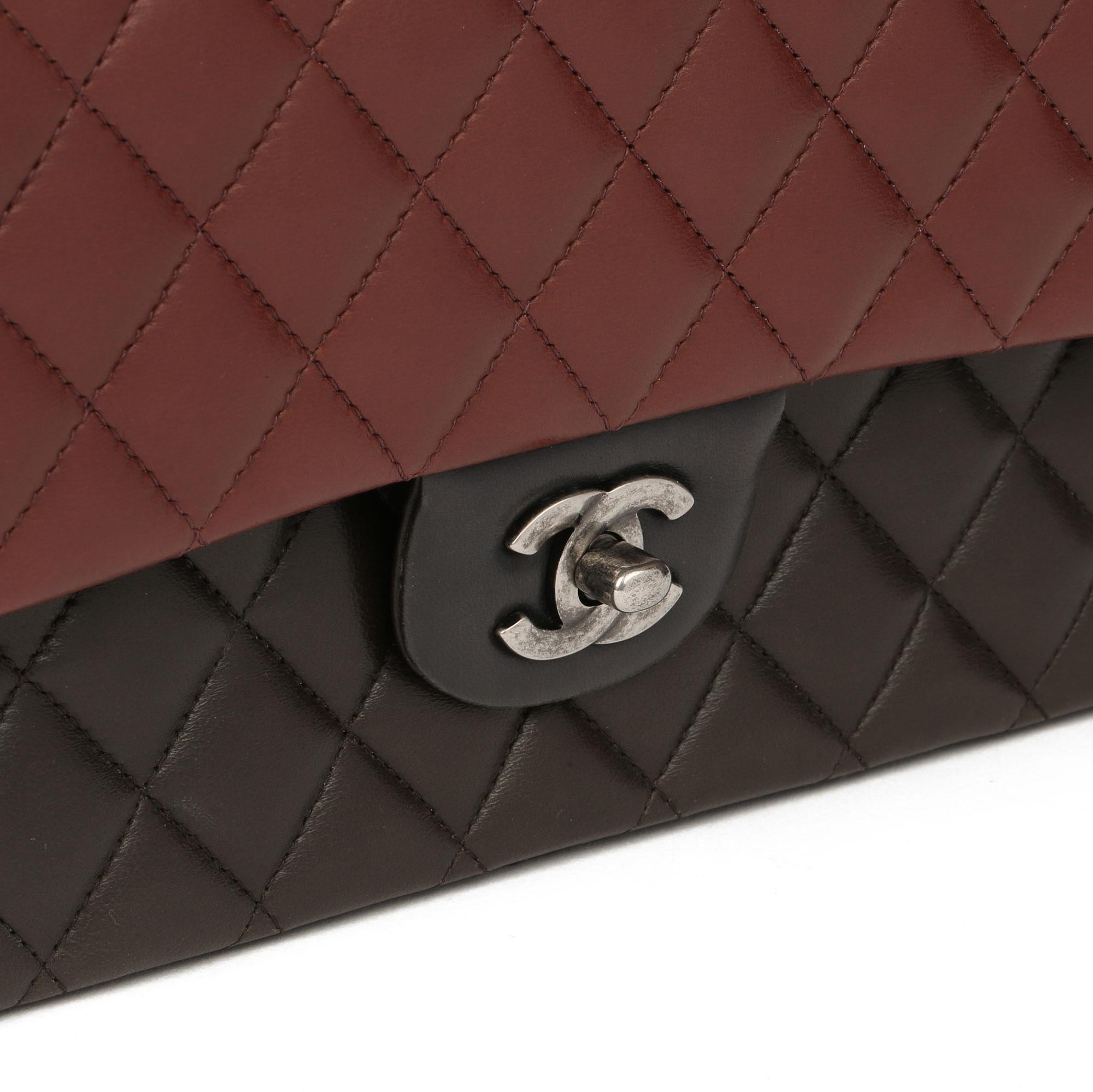 Beige Chanel Burgundy, Black & Khaki Lambskin Medium Classic Double Flap Bag