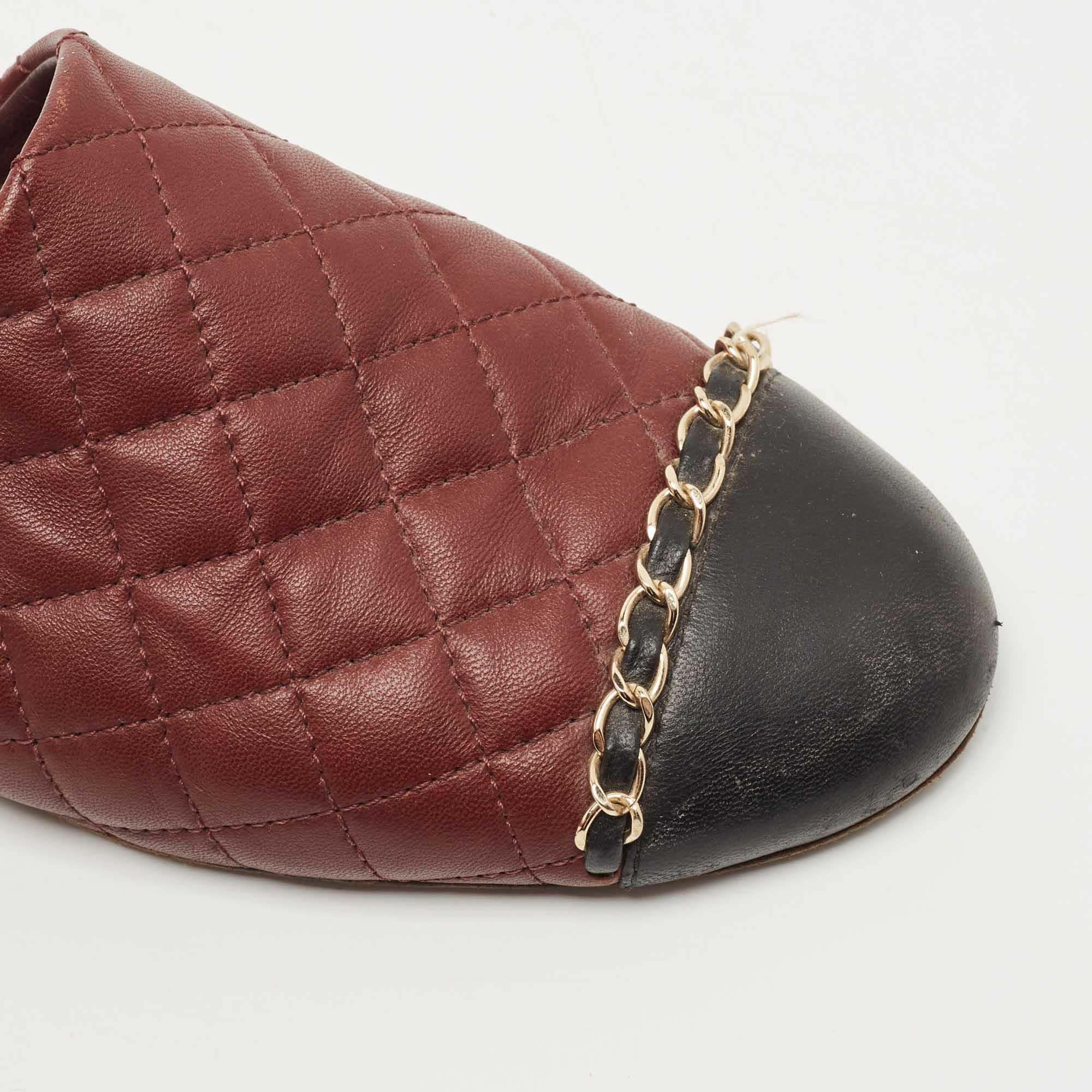 Chanel Burgundy/Black Quilted Leather Chain Detail Mules Size 39.5 1