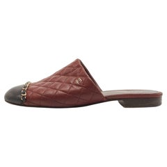 Chanel Burgundy/Black Quilted Leather Chain Detail Mules Size 39.5