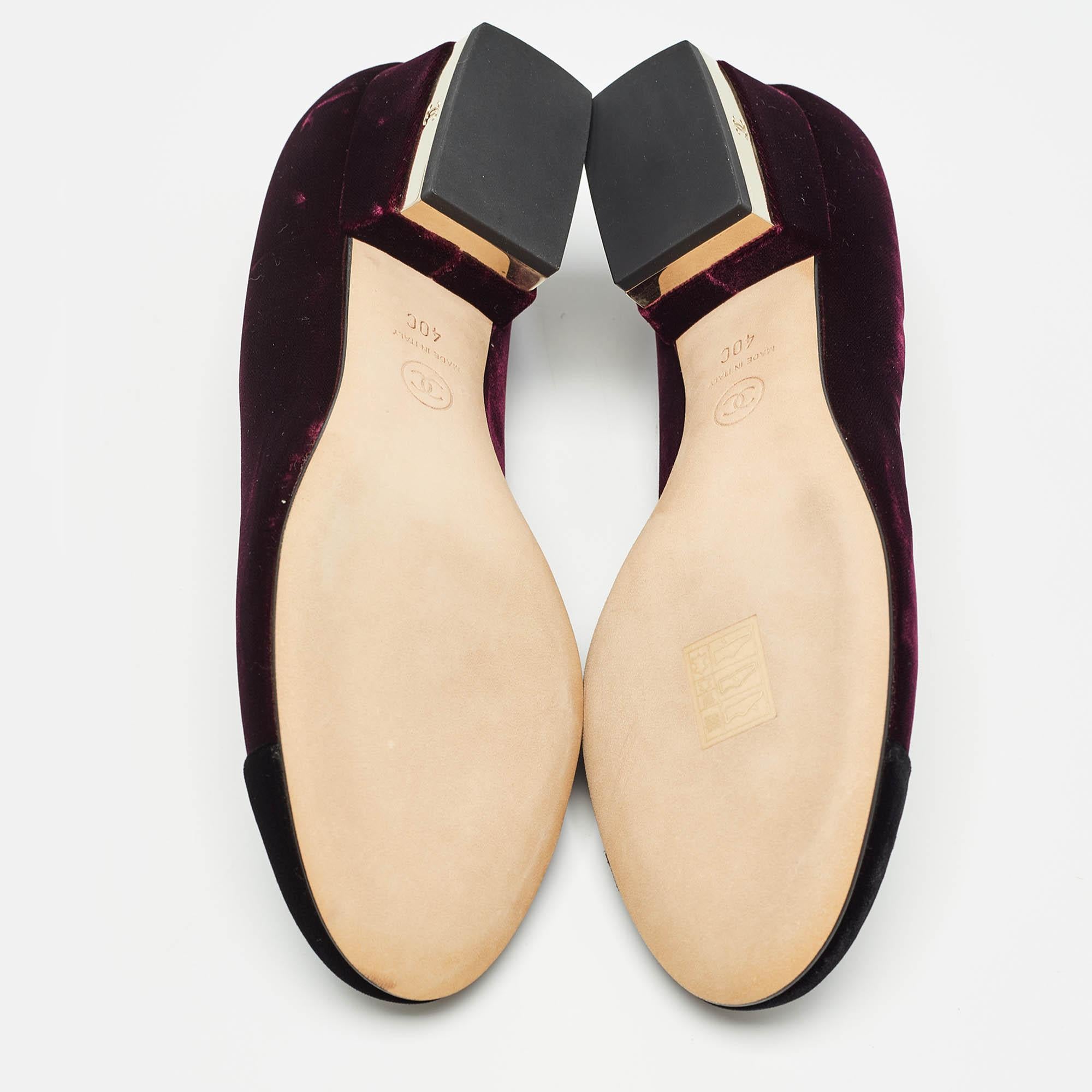 Chanel Burgundy/Black Velvet Block Heel Pumps Size 40 2