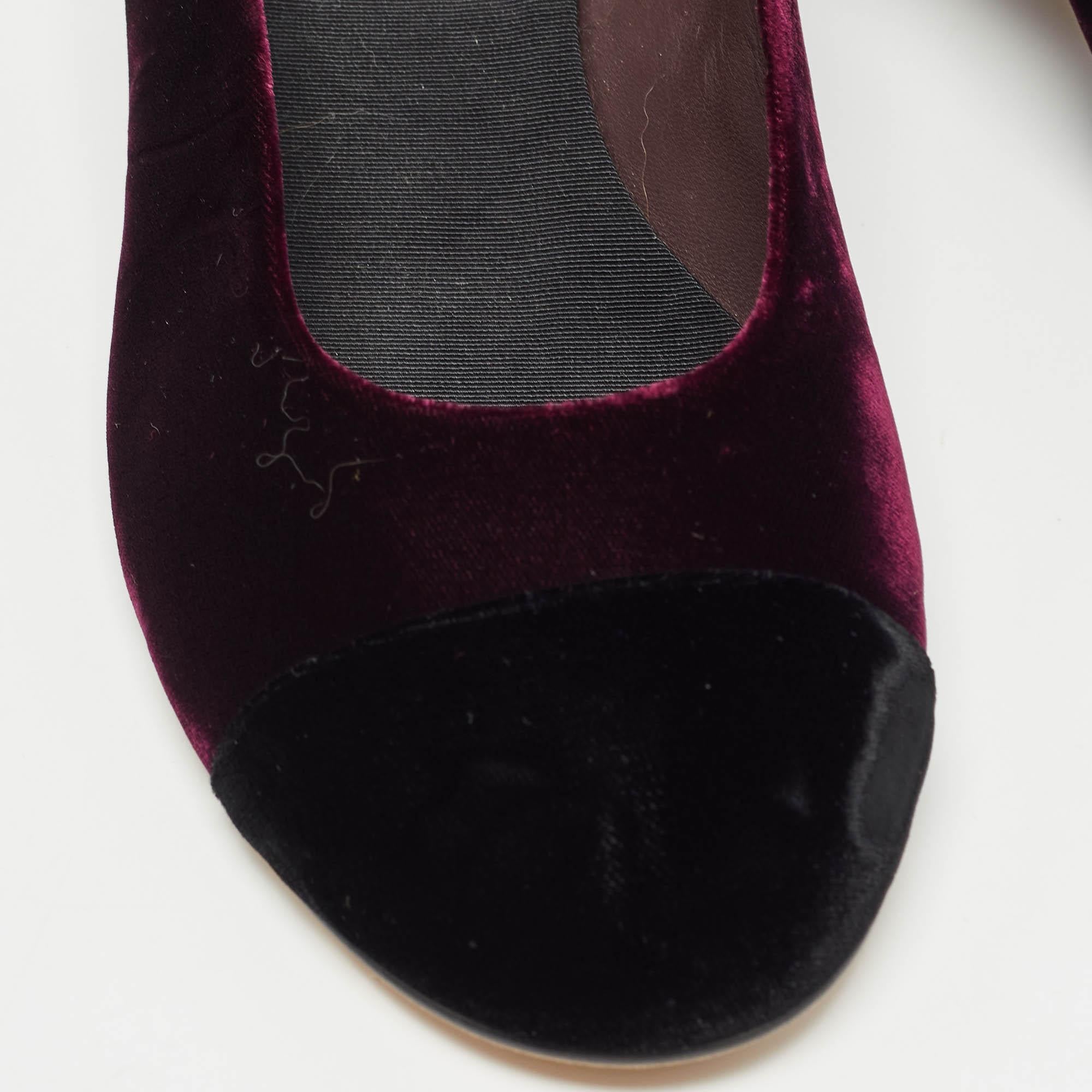 Chanel Burgundy/Black Velvet Block Heel Pumps Size 40 3
