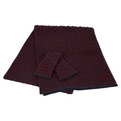 Chanel Burgundy & Blue Scarf Gloves Set