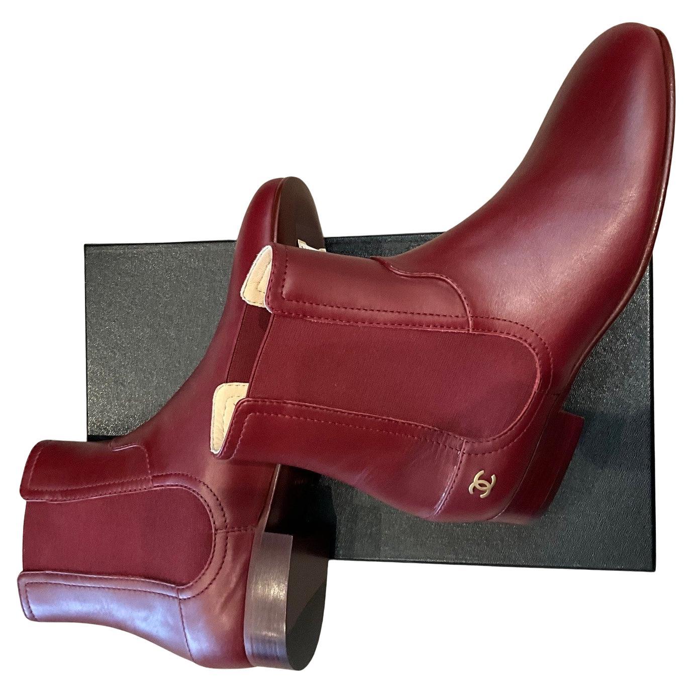 Chanel Burgundy Bootie New Size EU 39 For Sale