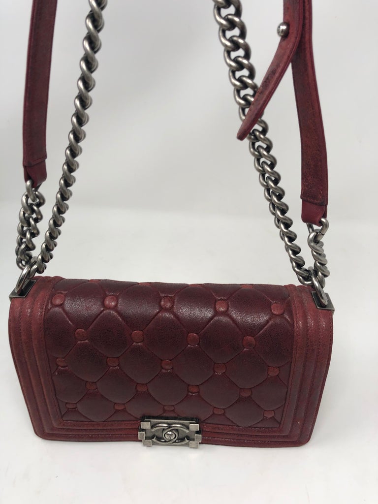 Authentic 2015-16 Chanel Le Boy Bag Flapbag Handbag Grey Burgundy w/  Certificate