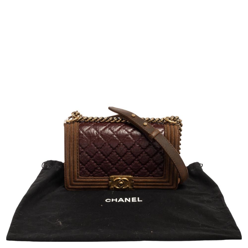 Chanel Burgundy/Brown Quilted Leather and Suede Medium Boy Flap Bag 2
