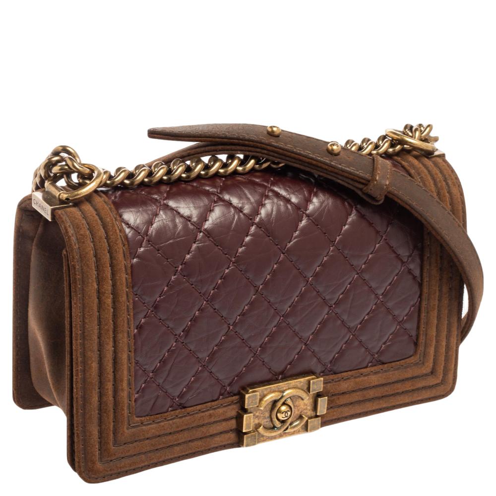 Chanel Burgundy/Brown Quilted Leather and Suede Medium Boy Flap Bag 3
