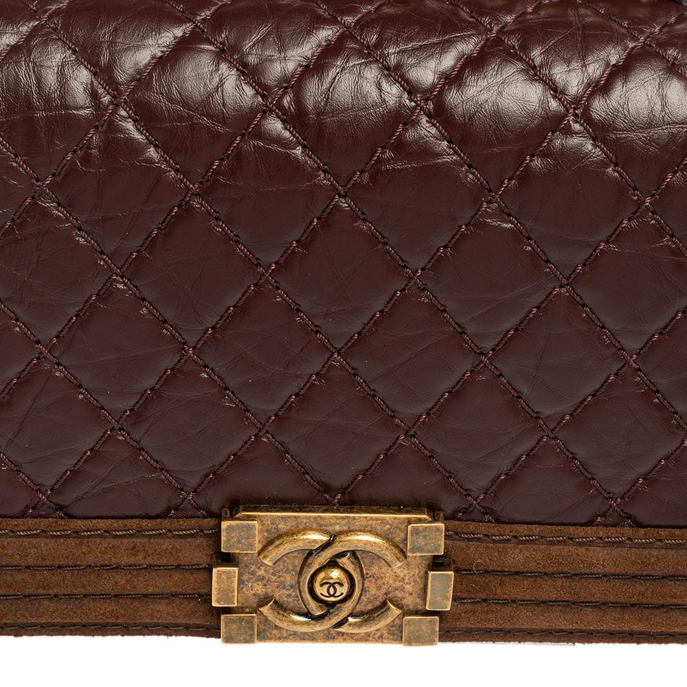 Chanel Burgundy/Brown Quilted Leather and Suede Medium Boy Flap Bag 4