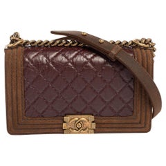 Chanel Burgundy/Brown Quilted Leather and Suede Medium Boy Flap Bag