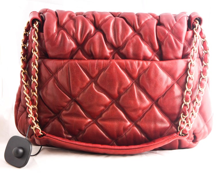 Chanel Burgundy Bubble Flap Bag With Gold Tone CC Logo at 1stDibs