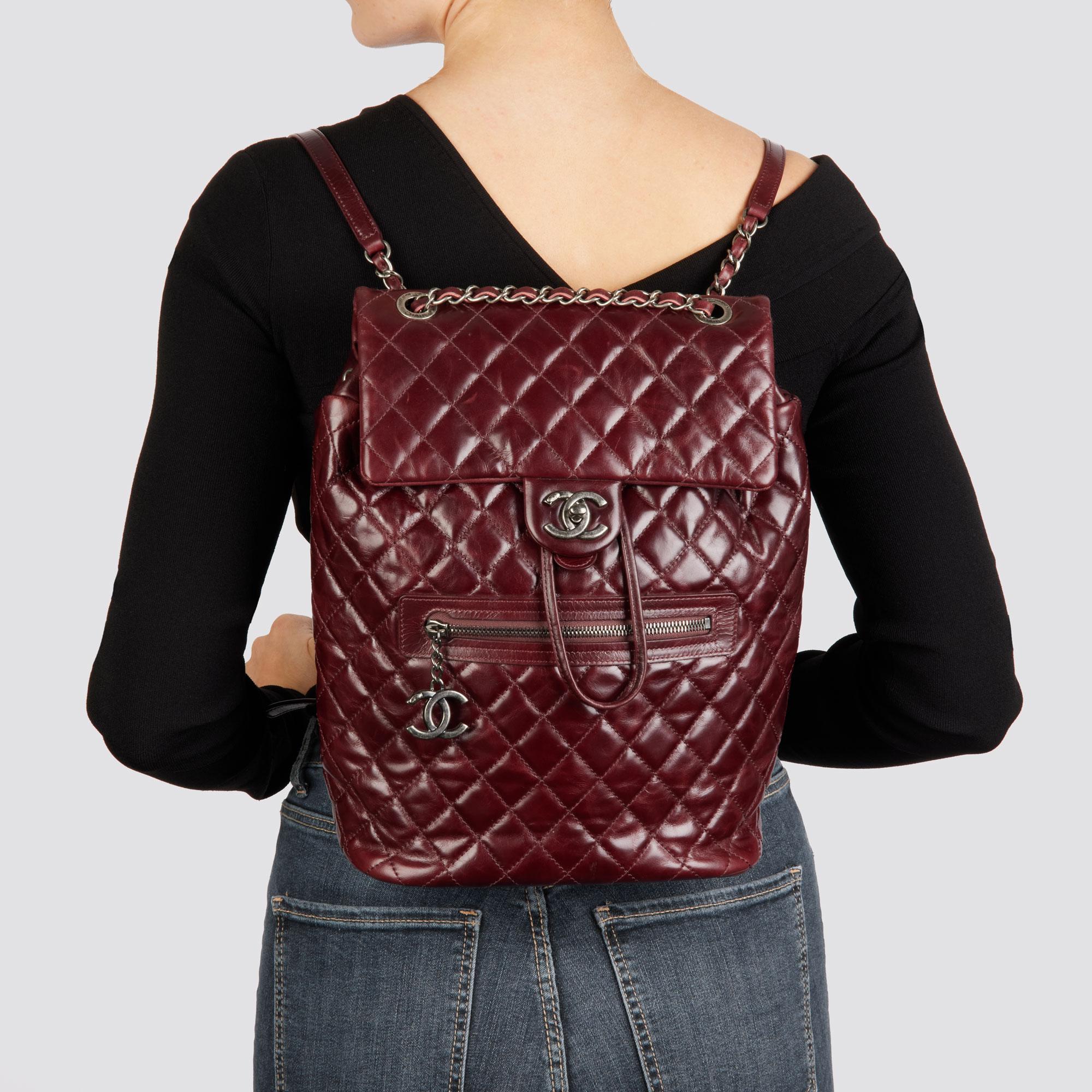 CHANEL Burgundy Calfskin Leather Small Mountain Backpack 6