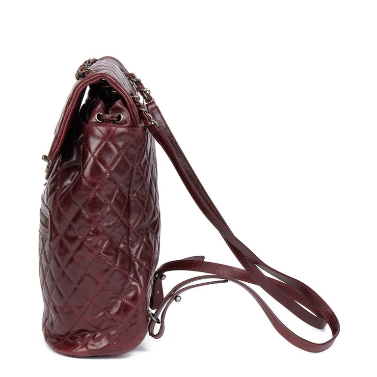 CHANEL Burgundy Calfskin Leather Small Mountain Backpack For Sale