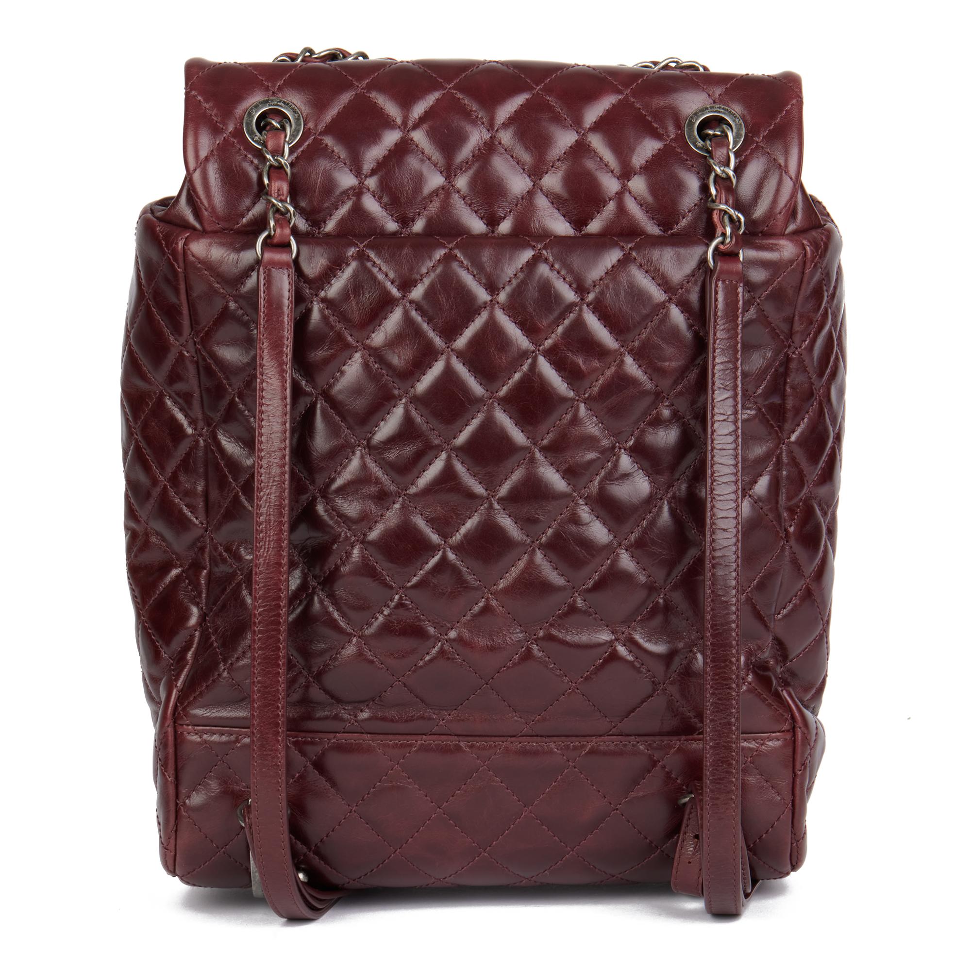 CHANEL Burgundy Calfskin Leather Small Mountain Backpack In Excellent Condition In Bishop's Stortford, Hertfordshire