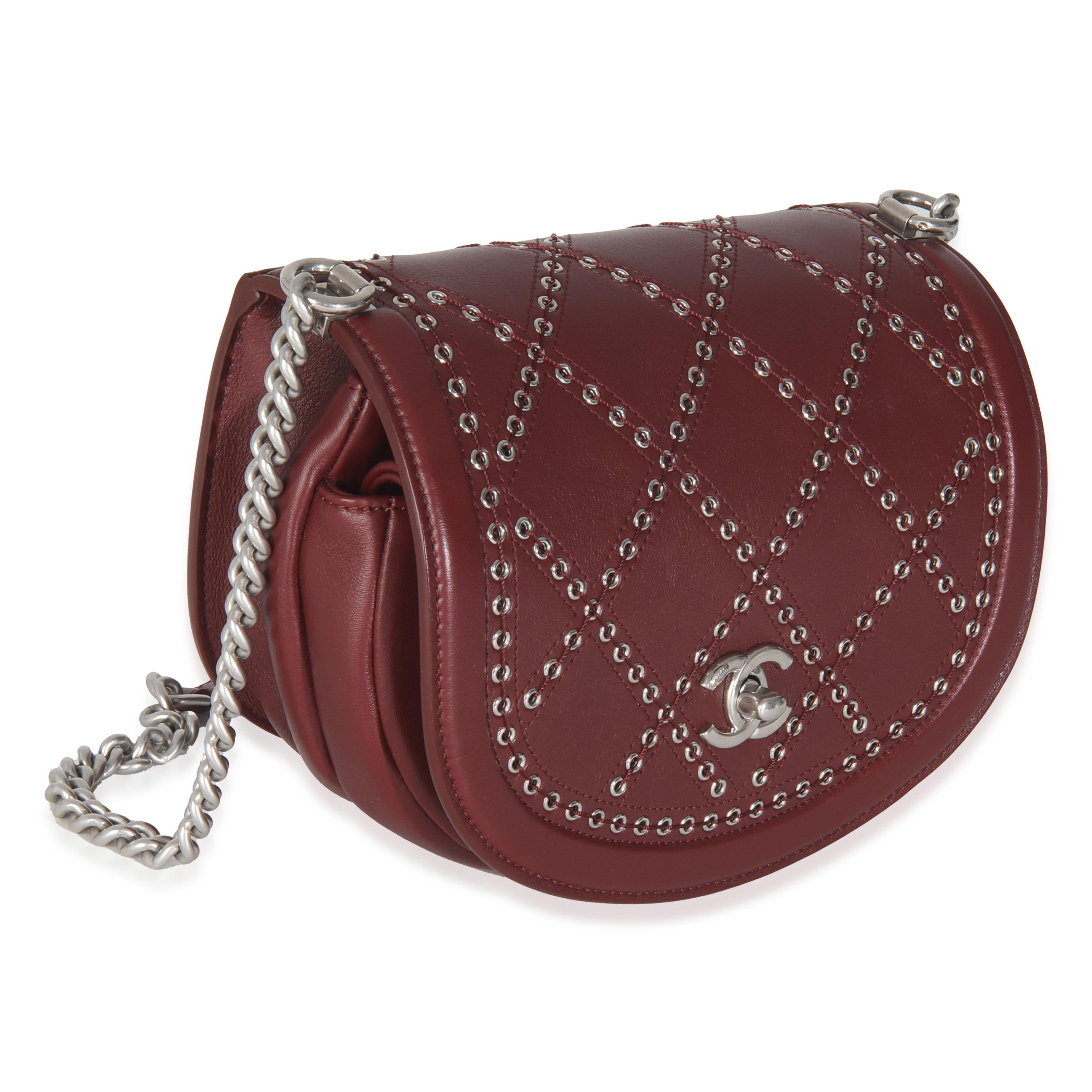 Brown Chanel Burgundy Calfskin Small Coco Eyelets Flap Bag For Sale