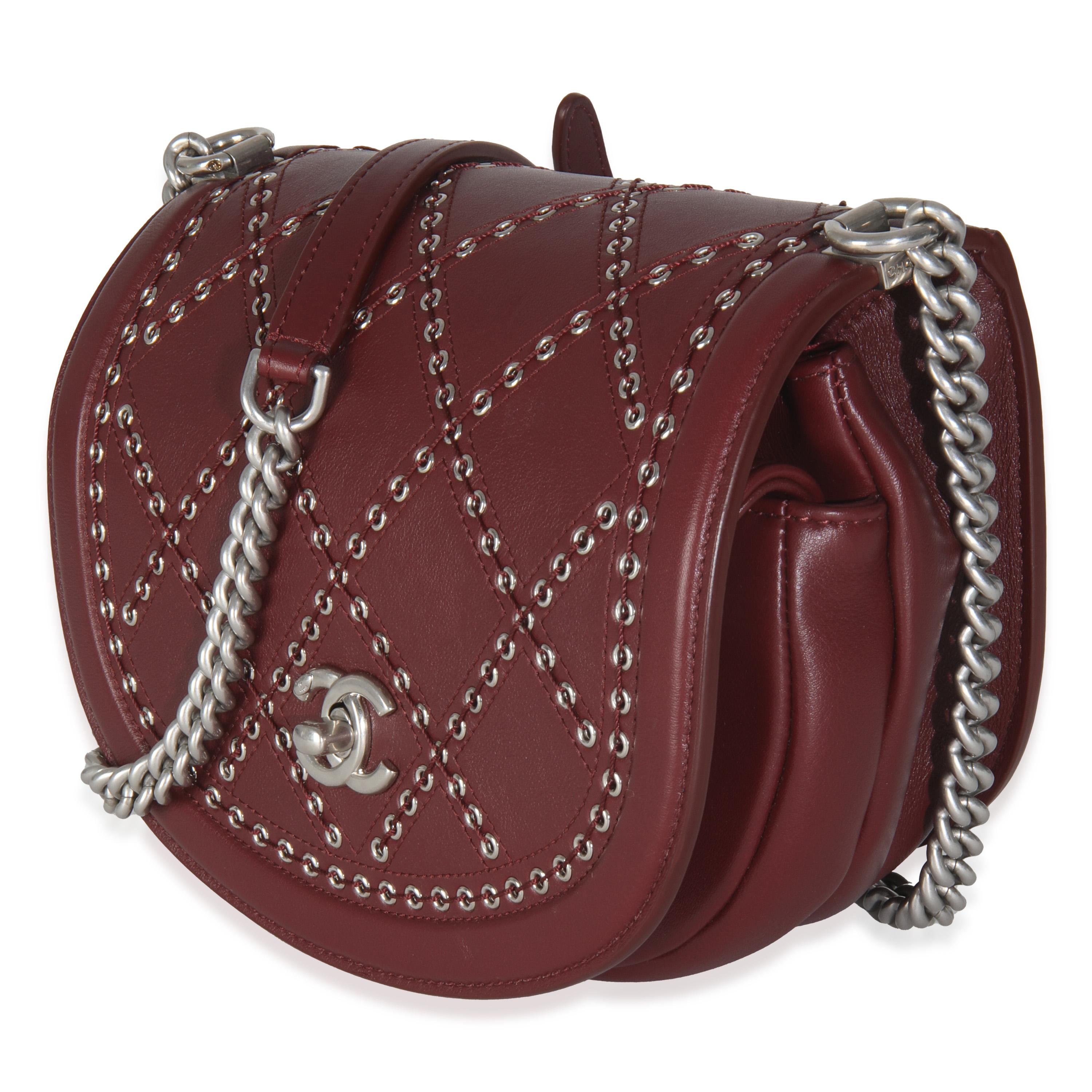 Chanel Burgundy Calfskin Small Coco Eyelets Flap Bag In Excellent Condition For Sale In New York, NY