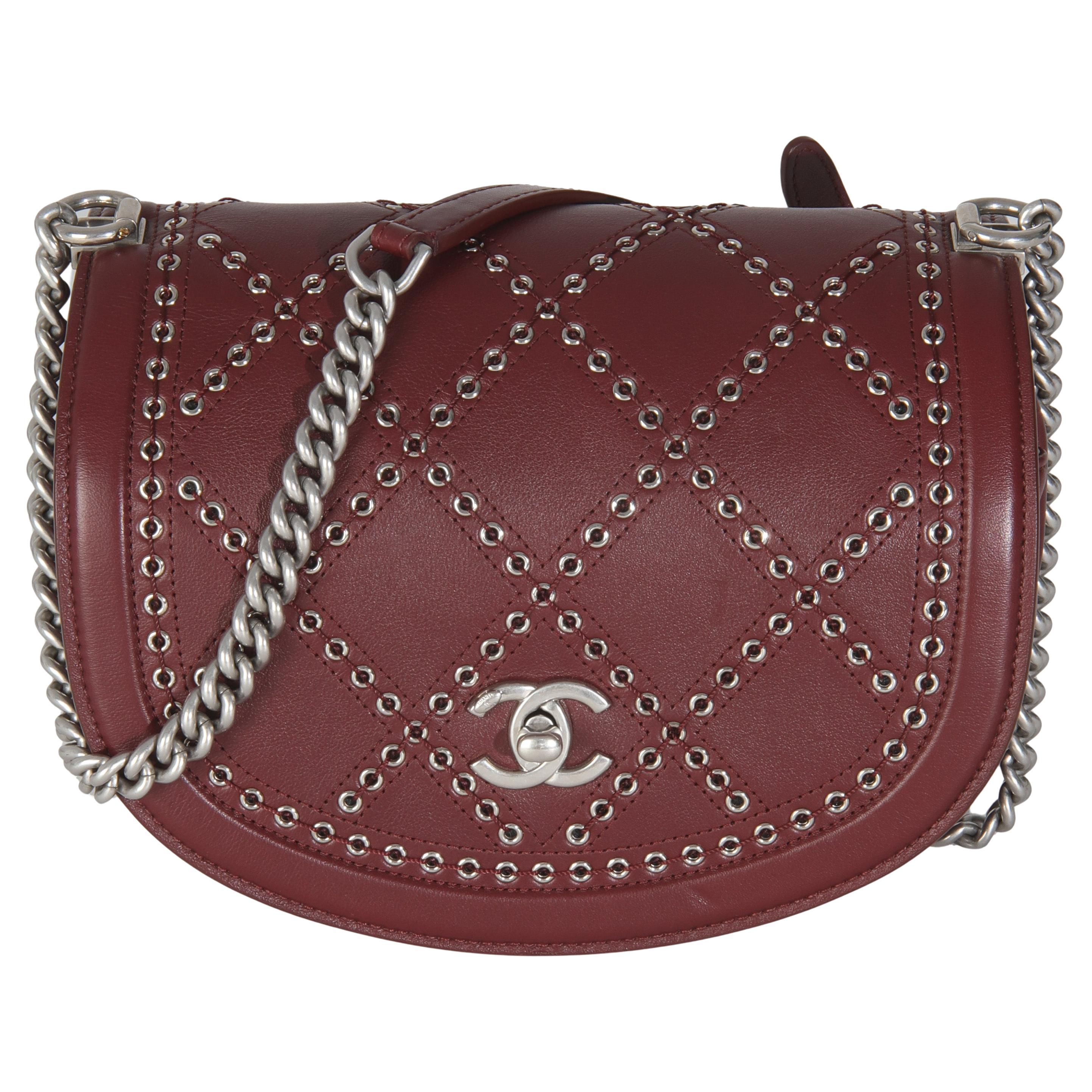 Chanel Burgundy Calfskin Small Coco Eyelets Flap Bag For Sale