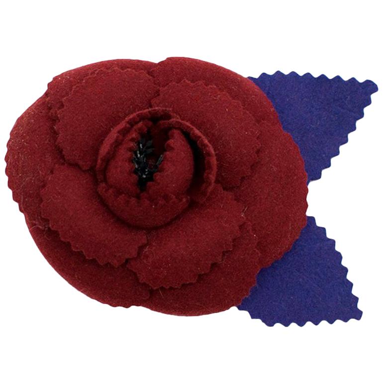 Chanel Burgundy Camellia Brooch