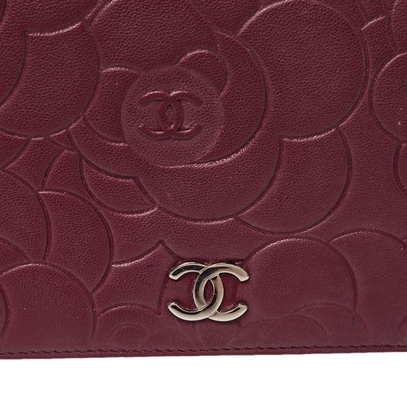 Women's Chanel Burgundy Camellia Embossed Leather Bifold Wallet
