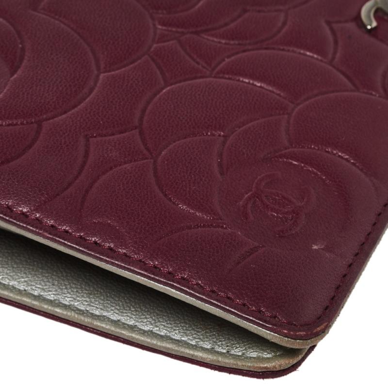 Chanel Burgundy Camellia Embossed Leather Bifold Wallet 1