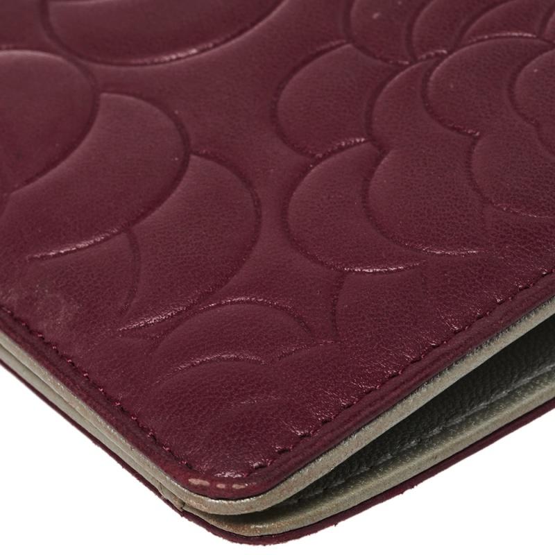 Chanel Burgundy Camellia Embossed Leather Bifold Wallet 2